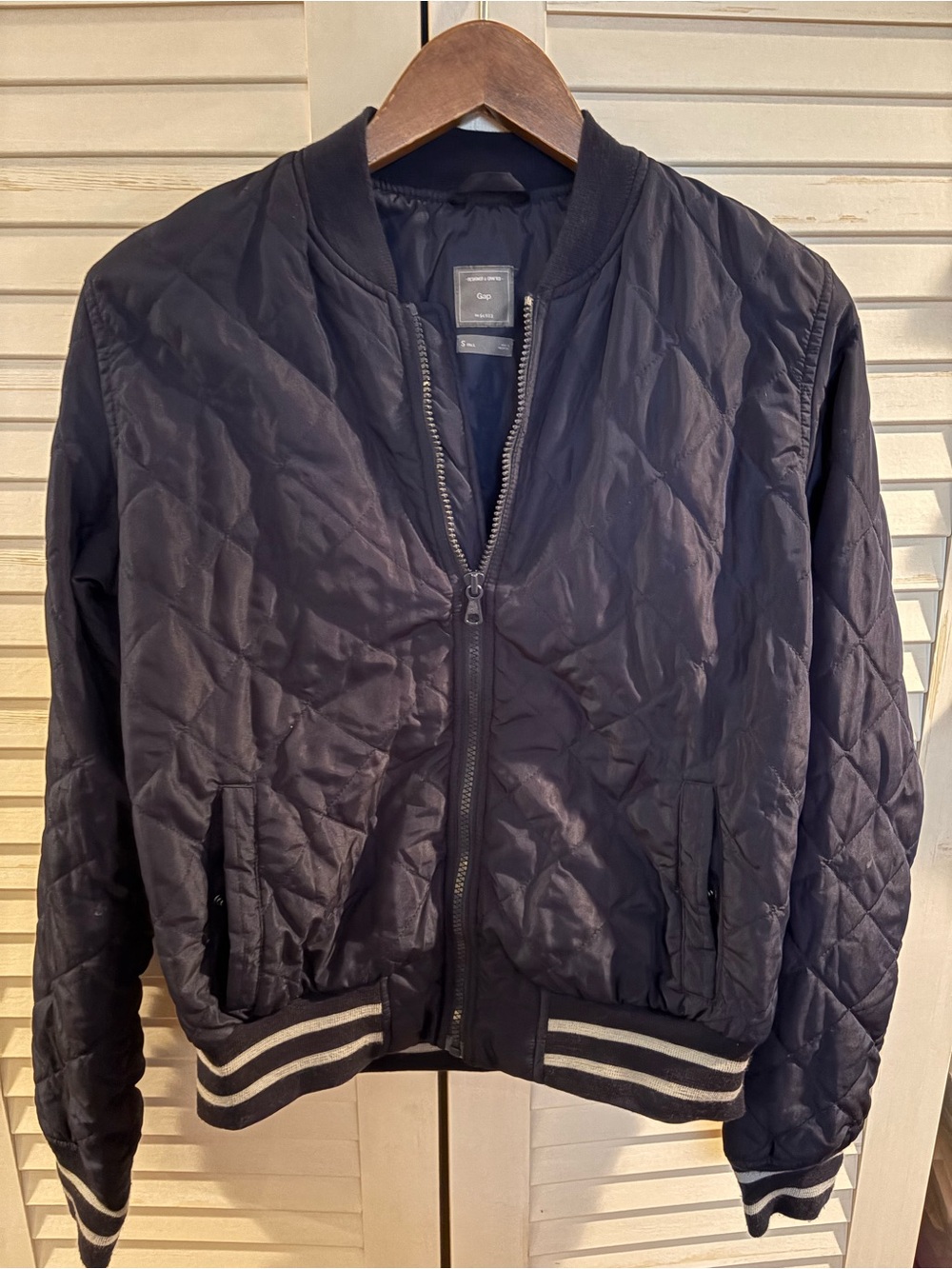GAP Quilted Navy Classic Bomber Jacket with Stripe Trim